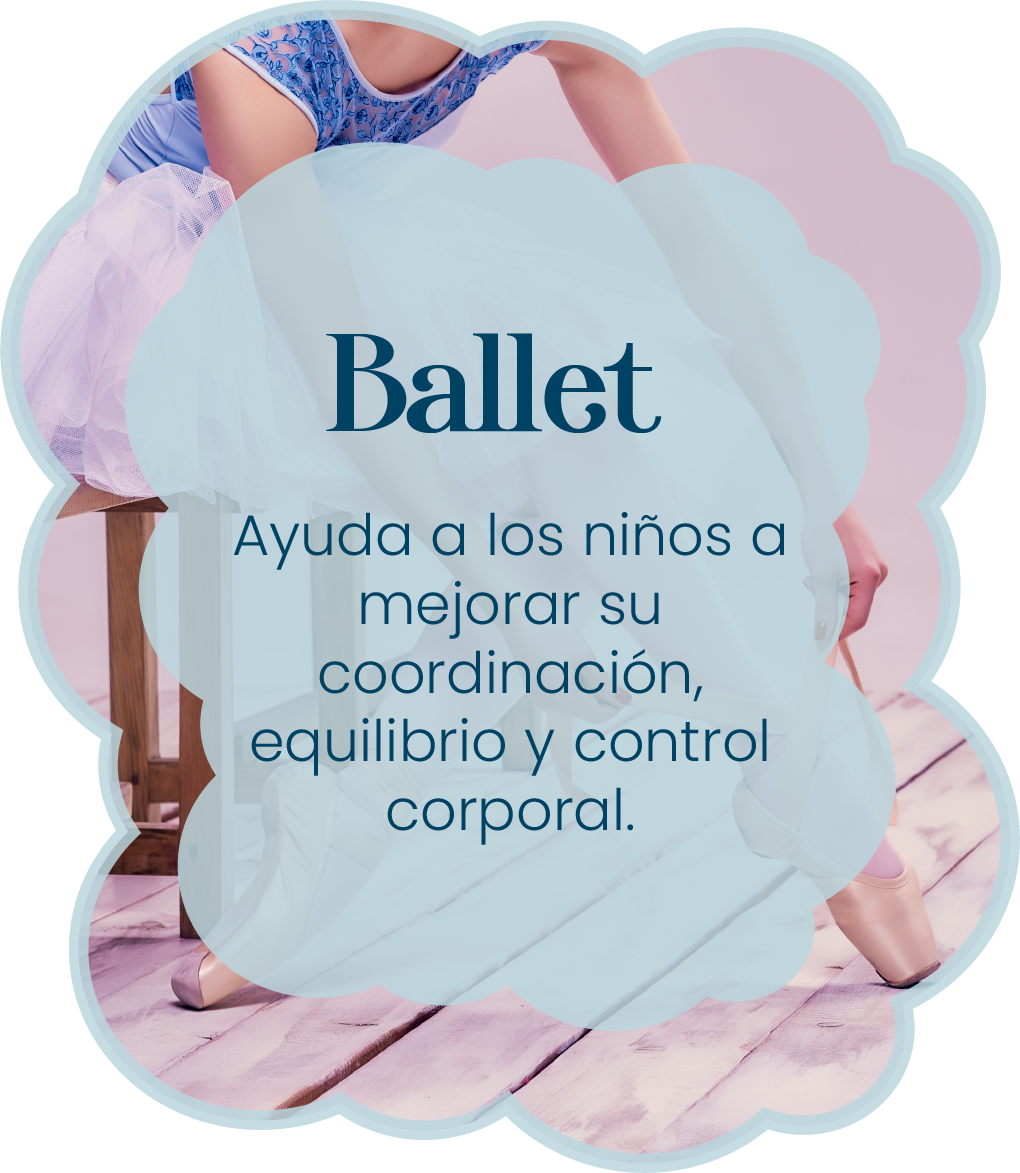 Ballet
Ayuda a los niños a mejorar su coordinación, equilibrio y control corporal. Ayuda a los niños a mejorar su coordinación, equilibrio y control corporal.